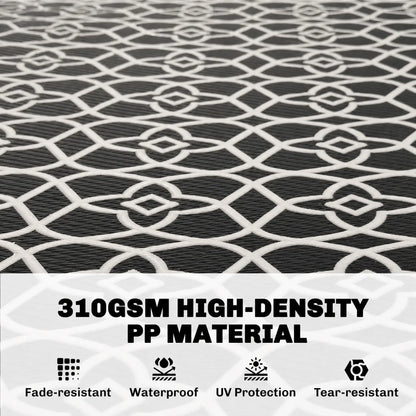 Reversible Outdoor Rug, Waterproof, 9' x 18', Clover, Black and White Outdoor Reversible Rugs at Gallery Canada