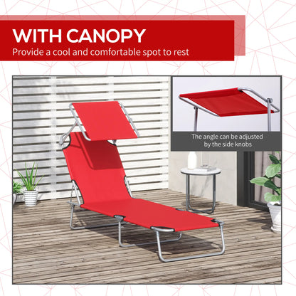 Adjustable Folding Chaise Lounge, Outdoor Tanning Chair with Sun Shade, Red Lounger Chairs at Gallery Canada
