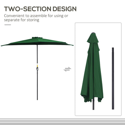 9.8ft Half Umbrella, Semi Round Patio Parasol, Crank Handle, Top Vent, Green Half Round Umbrellas at Gallery Canada