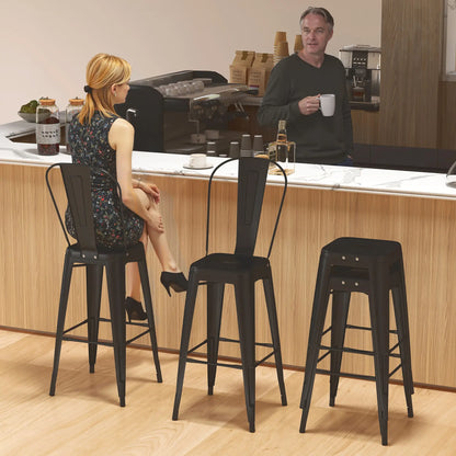 24 Inch Bar Stools, Set of 4, Industrial Kitchen, Black Metal Frame, Black Bar Stools at Gallery Canada