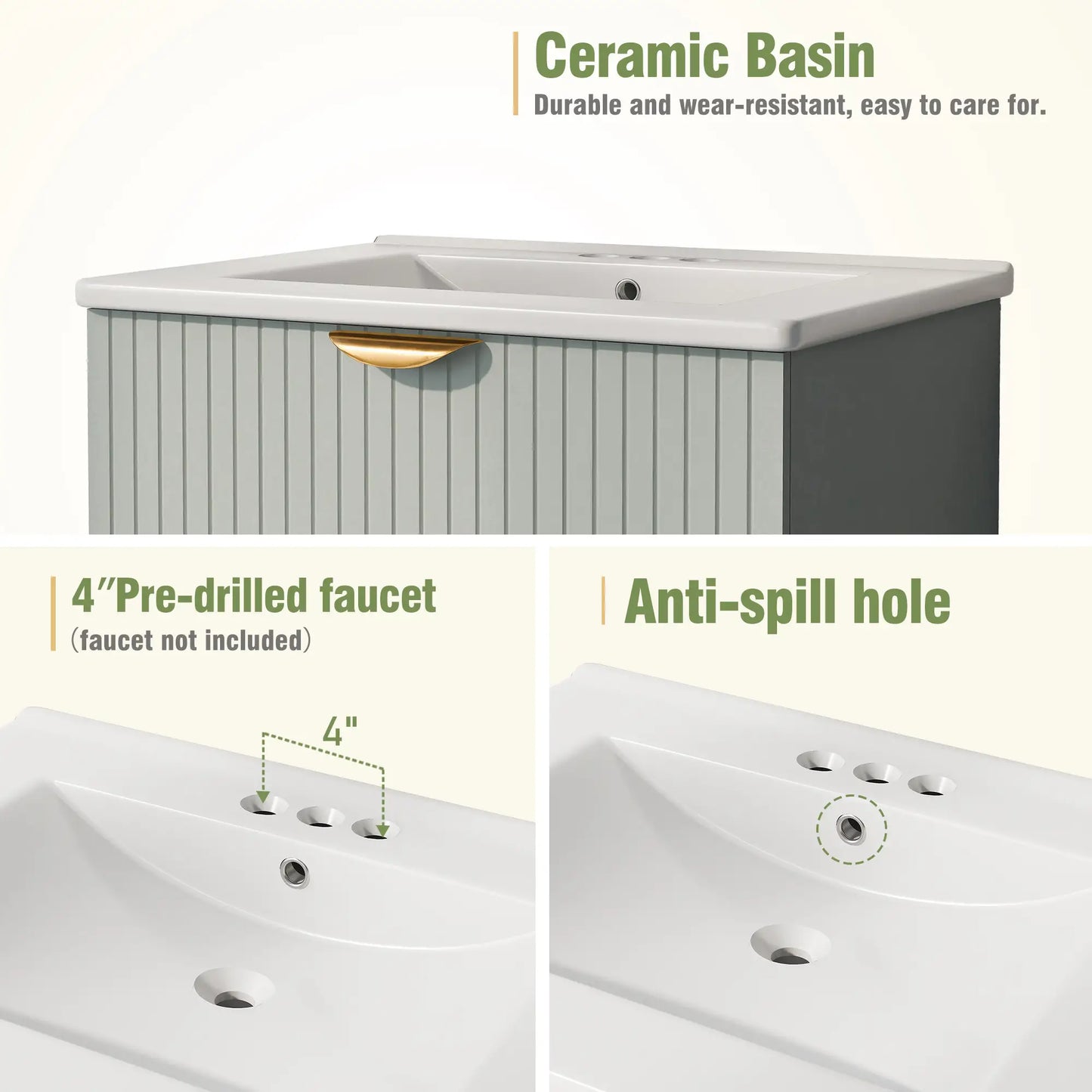 Wall-Mounted Bathroom Vanity, 2 Drawers, 24" L x 18" W x 23" H, Green Sink Cabinets at Gallery Canada