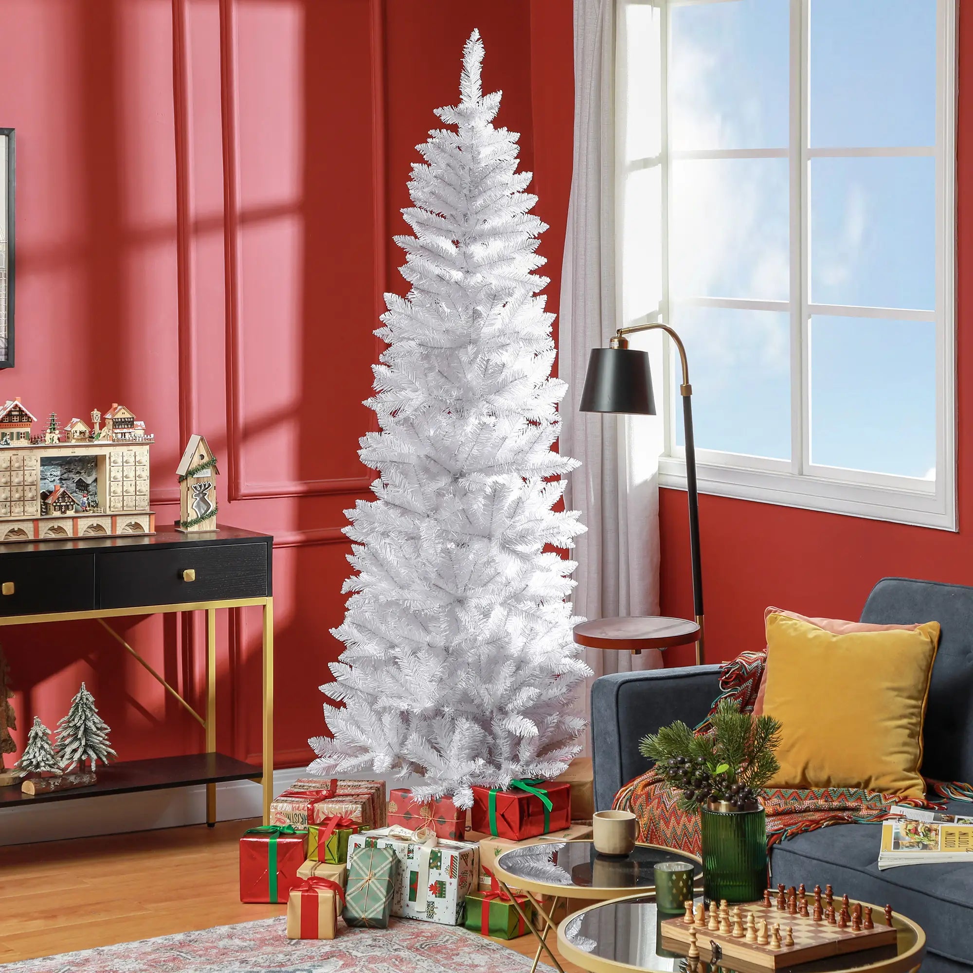 7ft Pencil Artificial Christmas Tree, 687 Branch Tips, Steel Base, White Pencil Christmas Trees at Gallery Canada