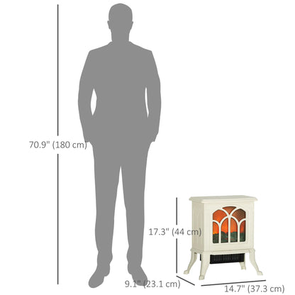 Freestanding Electric Fireplace Heater, Realistic Flame, Beige