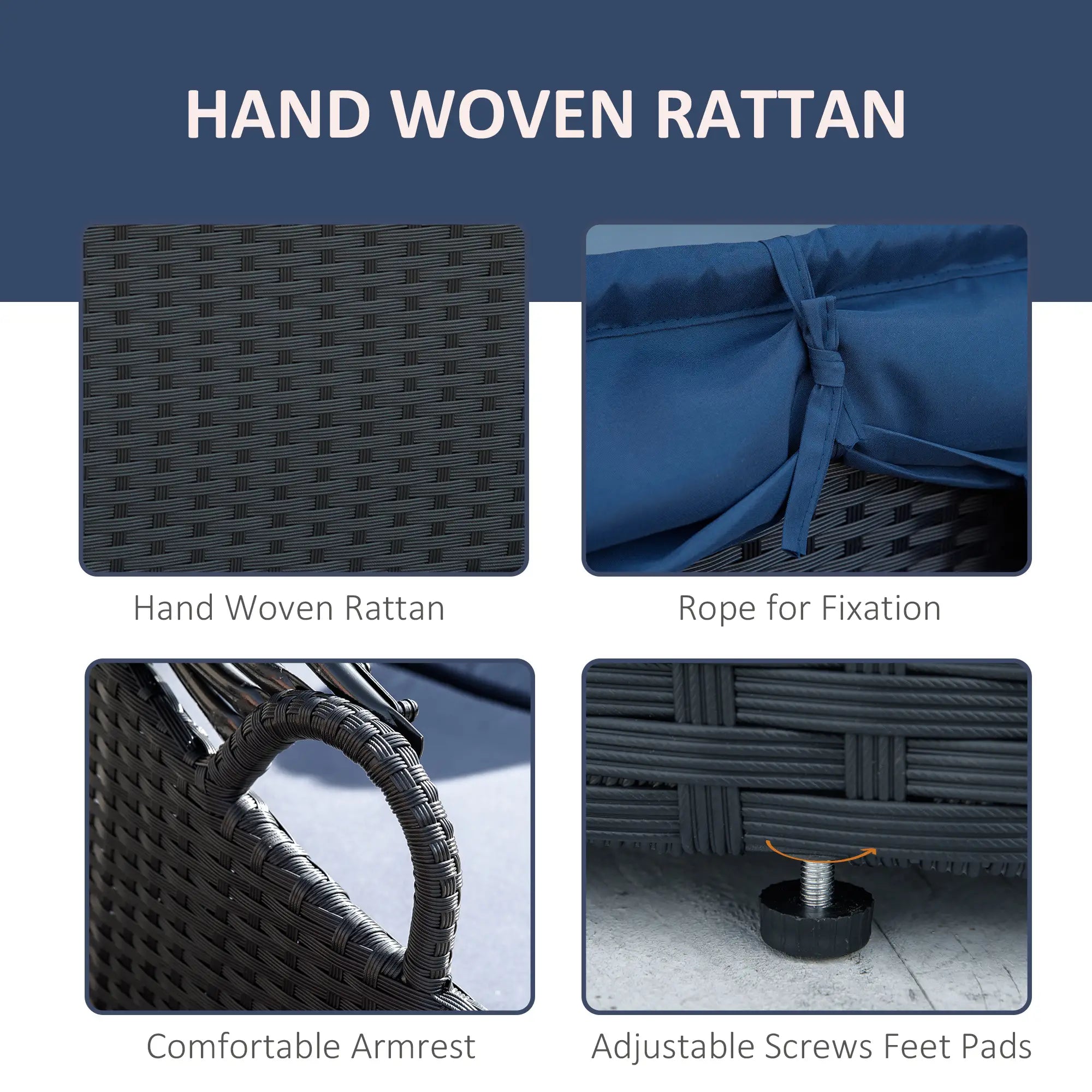 4-Piece PE Wicker Round Daybed, Outdoor Rattan Lounge Set, Dark Blue Daybeds at Gallery Canada