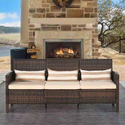 3-Seater Wicker Sofa, PE Rattan Outdoor Couch, Removable Cushions, Brown Patio Furniture Sets at Gallery Canada