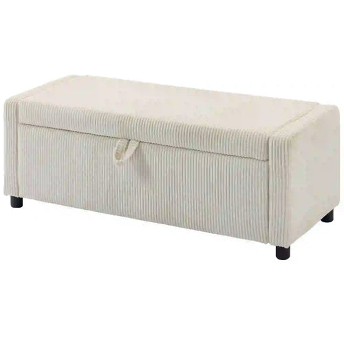 Storage Ottoman, Upholstered Corduroy Bench, Beige