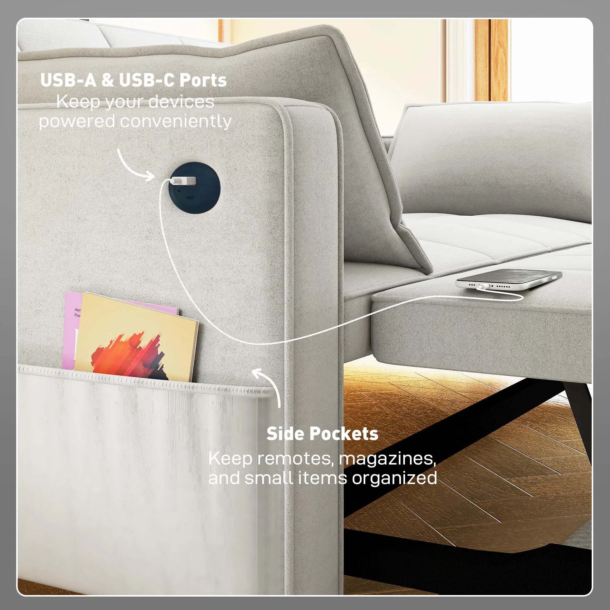 3-In-1 Convertible Sofa Bed, Pull Out Sleeper, Adjustable Backrest, Beige 2-Seater Sofas at Gallery Canada