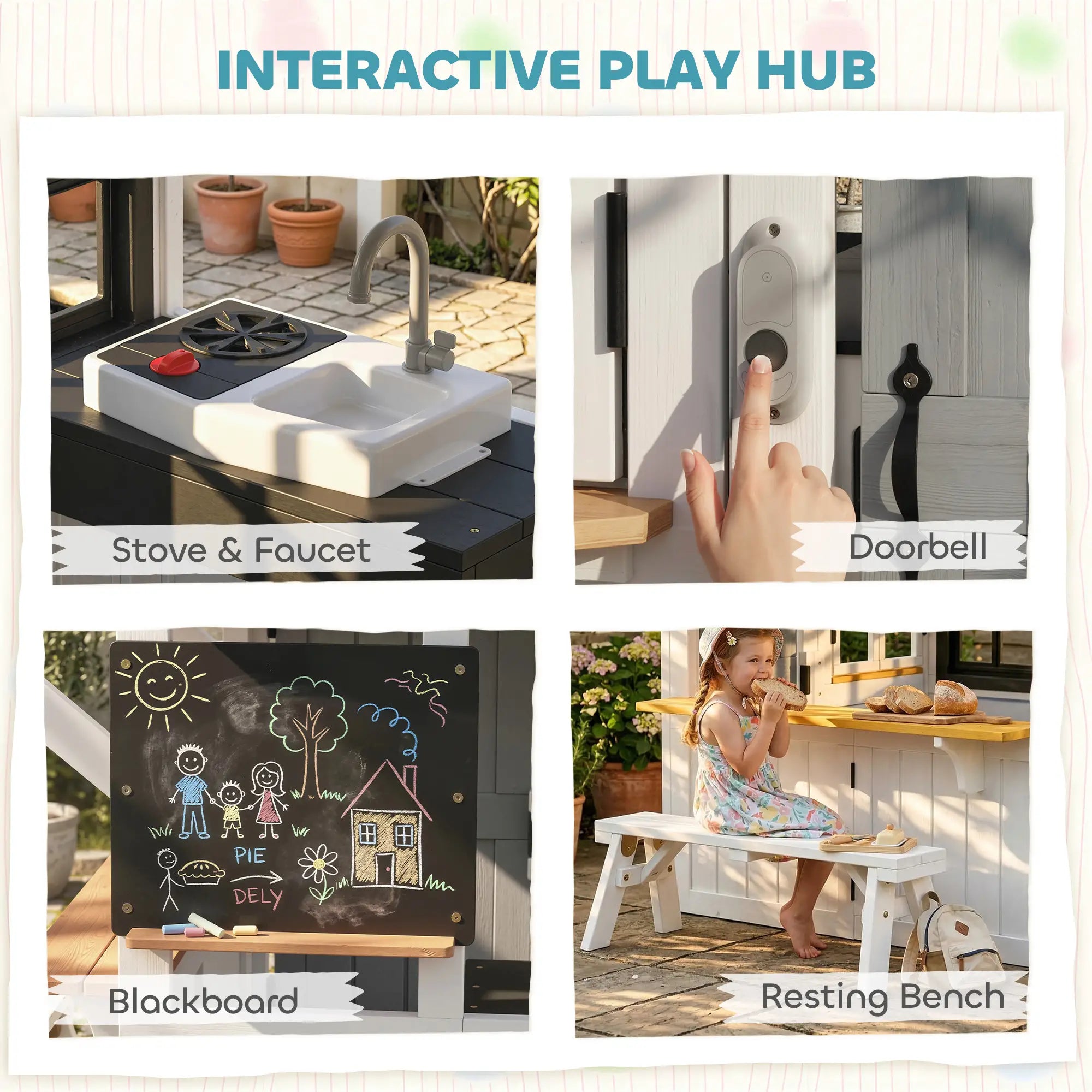 Wooden Kids Playhouse With Dog Door, Cookware, Blackboard, Bench, Doorbell Play Houses at Gallery Canada