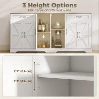 71" Sideboard Buffet Cabinet, Coffee Bar, 2 Drawers, 6 Barn Doors, White