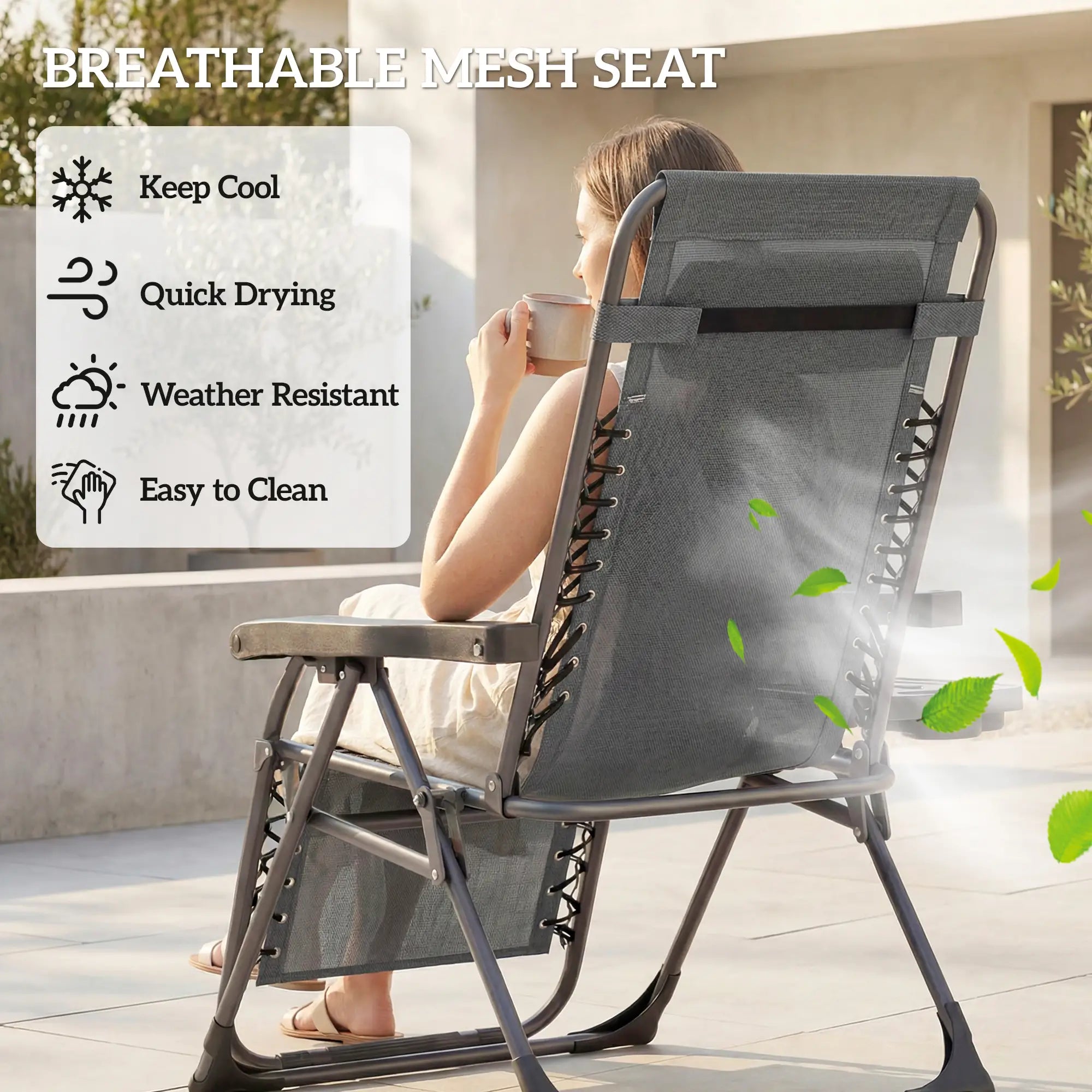 Zero Gravity Chair Set Of 2, Folding Reclining Outdoor Lounge Chair, Dark Grey Lounger Chairs at Gallery Canada