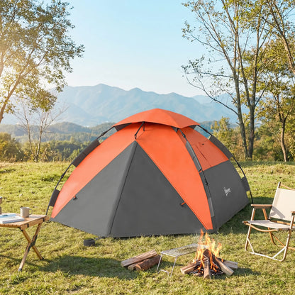 Pop up Camping Tent, 3-4 Man Family Tent, 3000mm Waterproof, with Carry Bag and Top Hook, Dark Grey and Orange Camping Tents at Gallery Canada