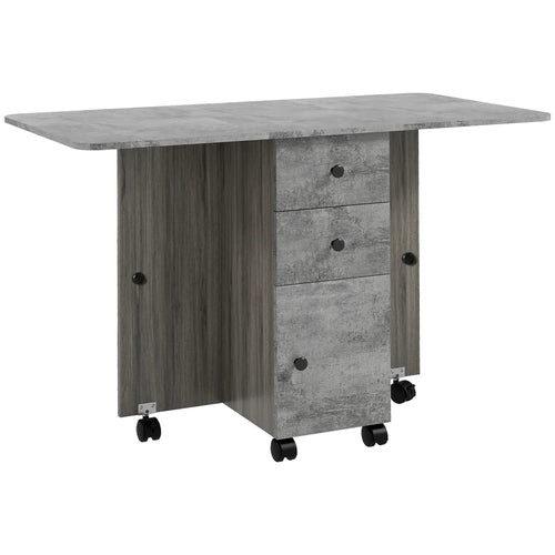 Drop Leaf Dining Table, Mobile Folding Table on Wheels, Grey