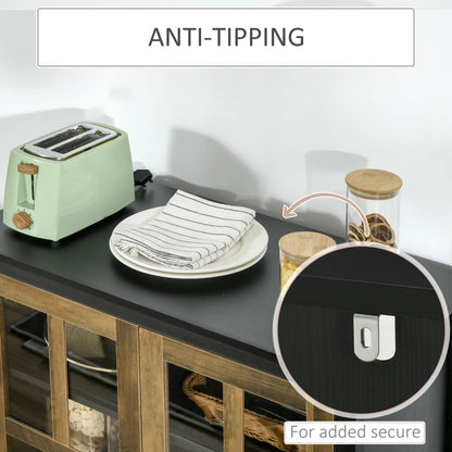 Kitchen Sideboard, Glass Door Buffet Cabinet, 2 Glass Doors, Adjustable Shelf, Black Wood Grain Bar Cabinets at Gallery Canada