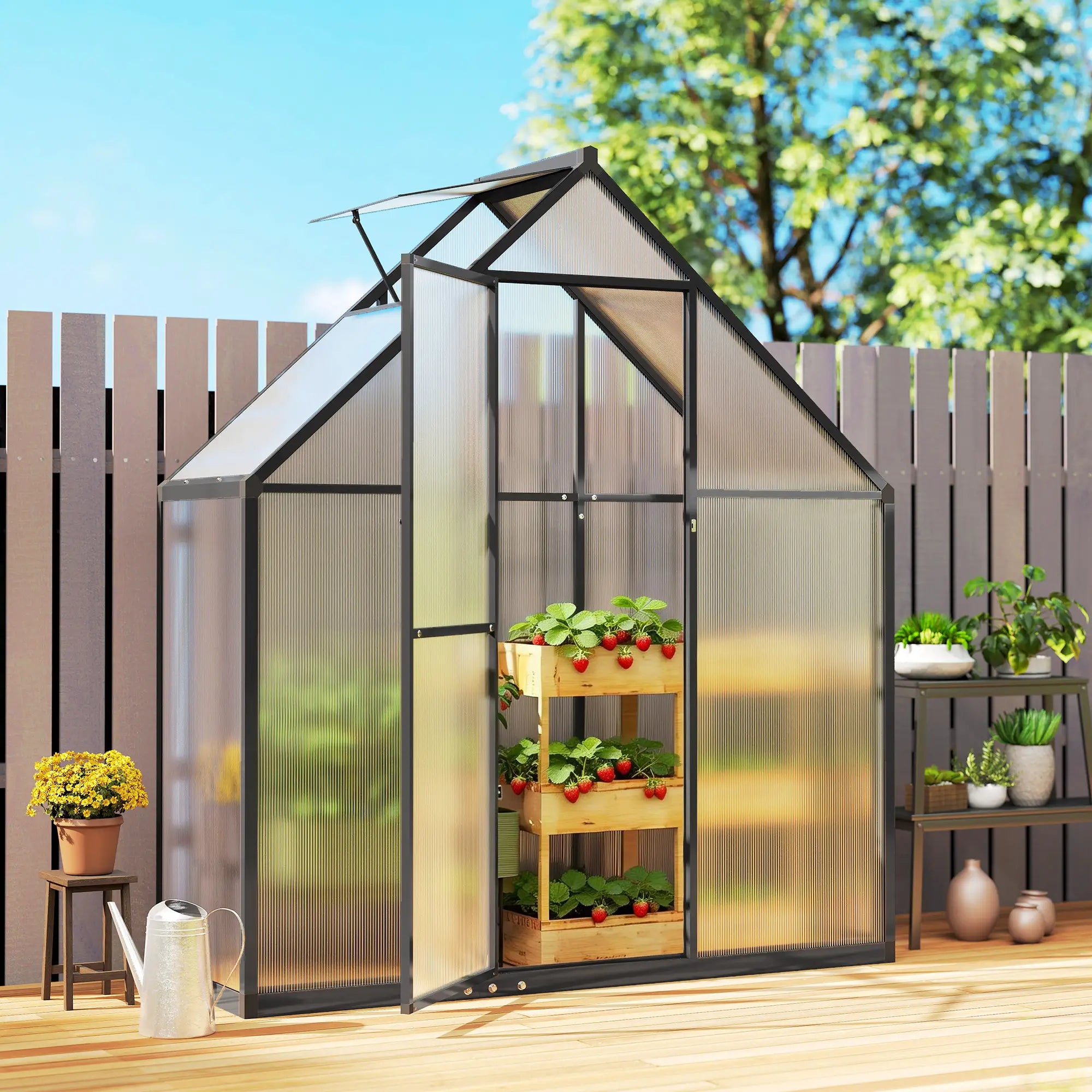 Polycarbonate Greenhouse, 5.5 x 6.5ft, Walk-In With Swing Door, Black Walk In Greenhouses at Gallery Canada