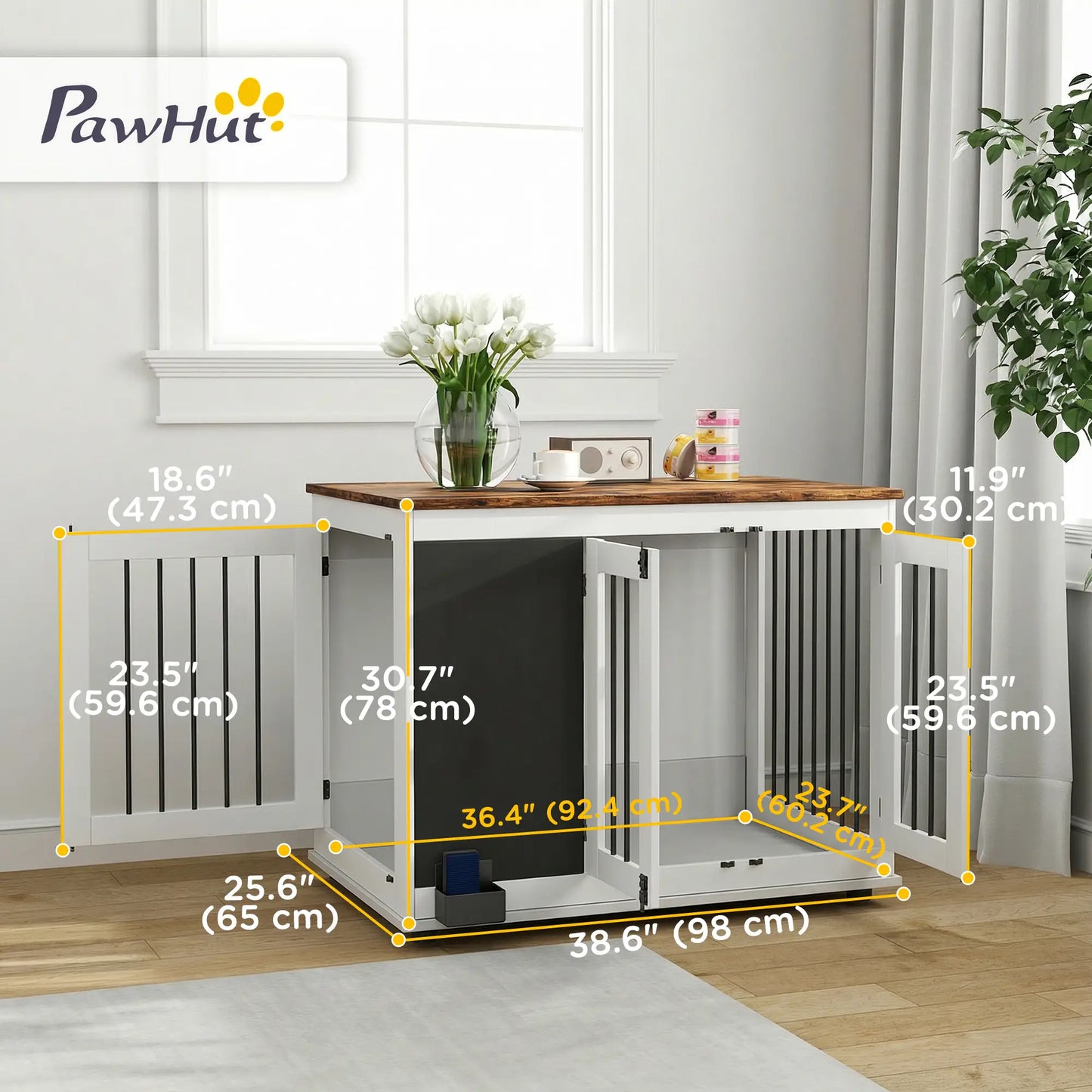 39" Dog Crate Furniture, Side End Table, Large Dogs, Blackboard, 3 Doors, White Houses, Kennels & Pens at Gallery Canada