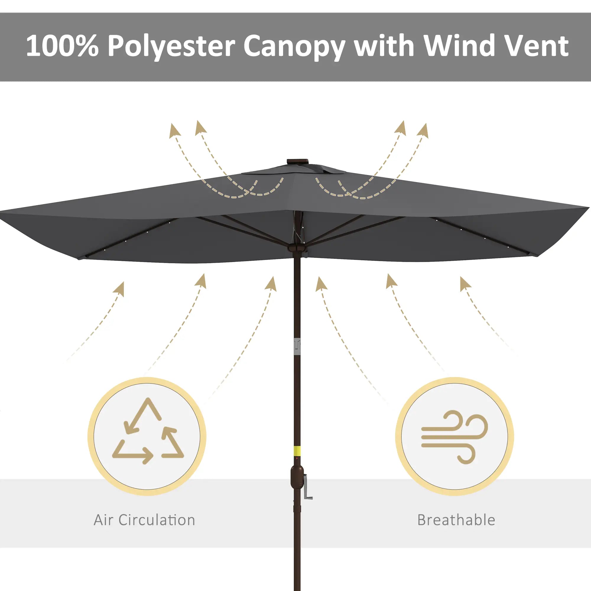 6.5x10ft Dark Grey Tilt Aluminum Patio Umbrella, Solar Powered LEDs, Dark Grey Sun Umbrellas at Gallery Canada