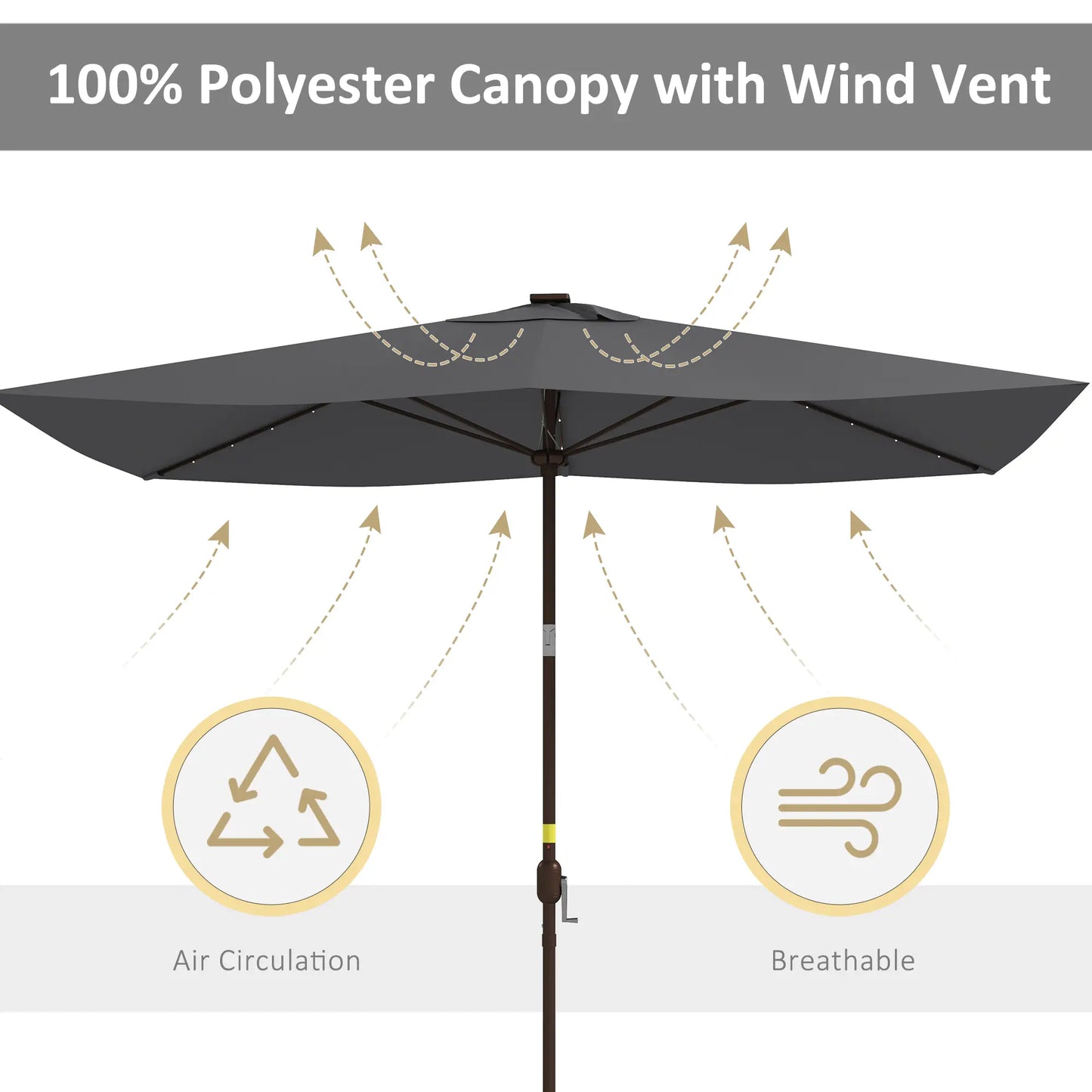 6.5x10ft Dark Grey Tilt Aluminum Patio Umbrella, Solar Powered LEDs, Dark Grey Sun Umbrellas at Gallery Canada