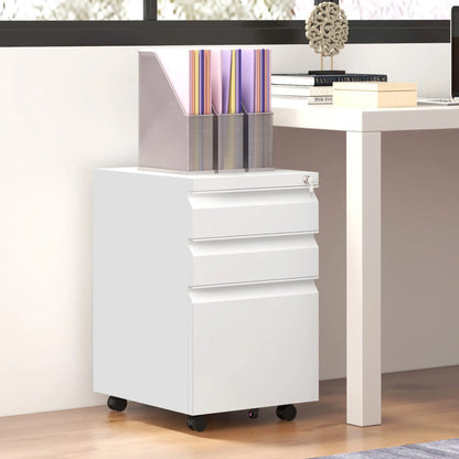 3 Drawer File Cabinet with Lock, Steel, 5 Wheels, Hanging Bar, White Office Cabinets & Cupboards at Gallery Canada