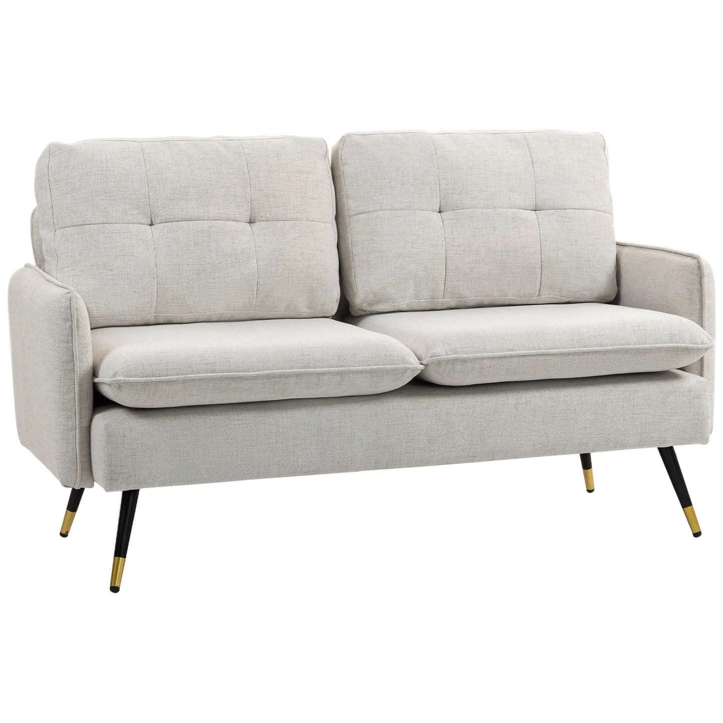55" Loveseat, Fabric Sofa, Button Tufted Back, Steel Legs, Cream White 2-Seater Sofas at Gallery Canada