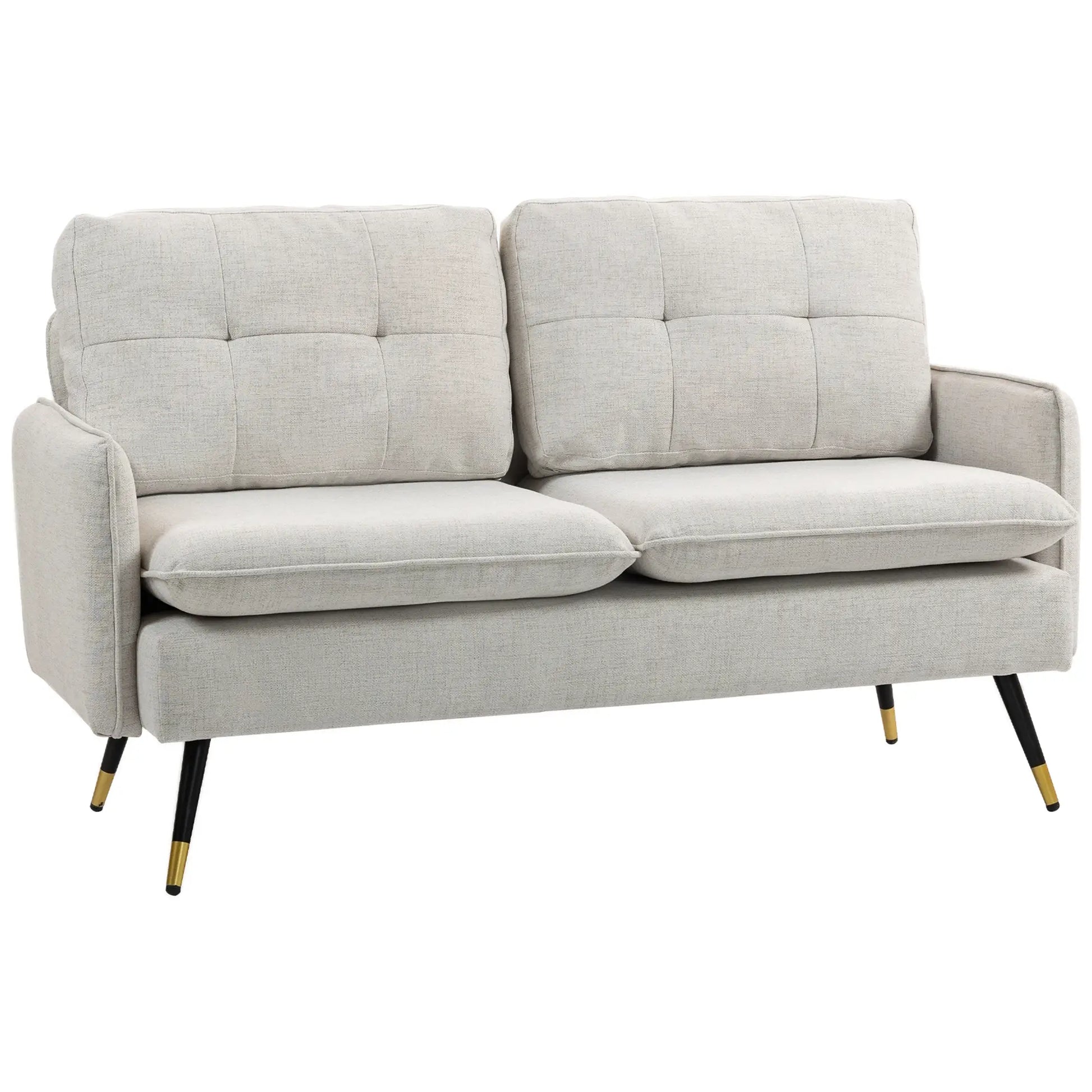 55" Loveseat, Fabric Sofa, Button Tufted Back, Steel Legs, Cream White 2-Seater Sofas at Gallery Canada