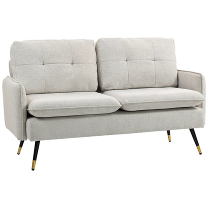 55" Loveseat, Fabric Sofa, Button Tufted Back, Steel Legs, Cream White 2-Seater Sofas at Gallery Canada