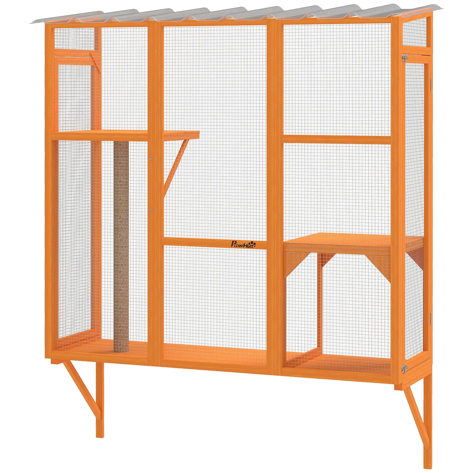 Wooden Catio Outdoor Enclosure, 2 Jumping Platforms, Scratching Post, Orange Outdoor Cat Enclosures Orange at Gallery Canada