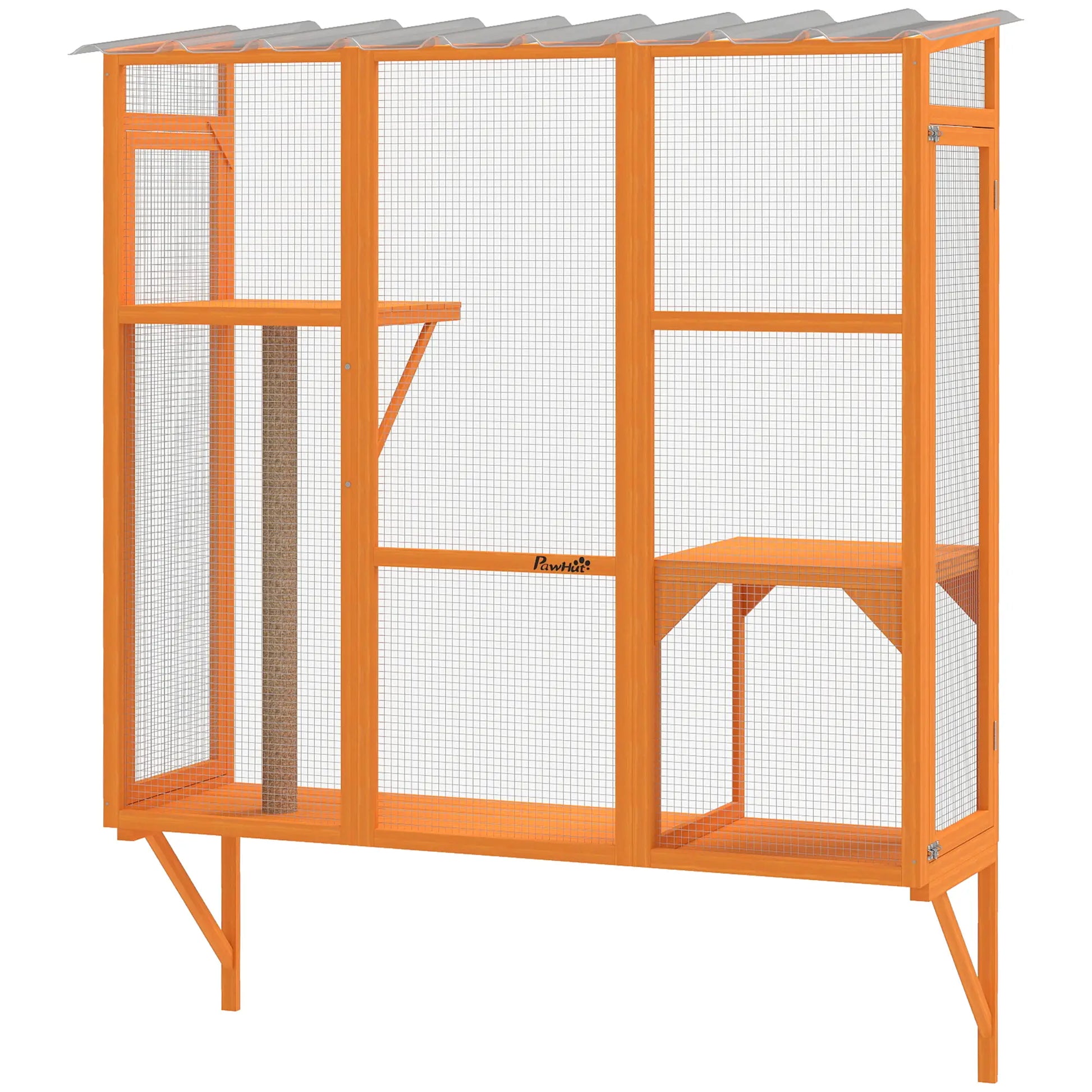 Wooden Catio Outdoor Enclosure, 2 Jumping Platforms, Scratching Post, Orange Outdoor Cat Enclosures Orange at Gallery Canada
