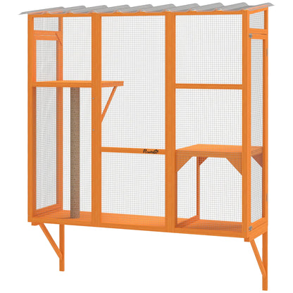 Wooden Catio Outdoor Enclosure, 2 Jumping Platforms, Scratching Post, Orange Outdoor Cat Enclosures Orange at Gallery Canada