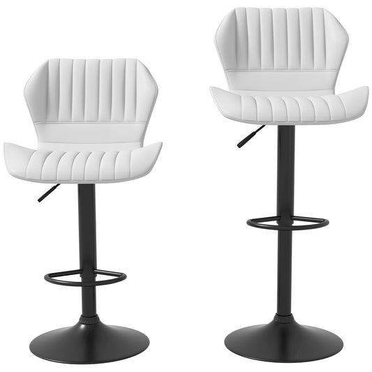 Shell Back Bar Stool Set of 2, PU Leather Adjustable Swivel Barstools with Chrome Base and Footrest for Kitchen Counter, Pub, White
