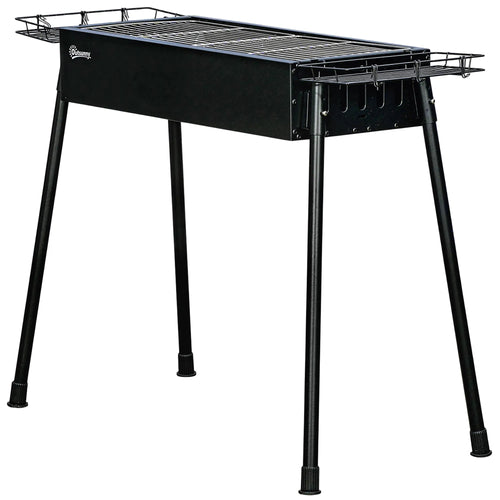 Portable Charcoal Grill With Side Baskets, Hooks, Nets, Black