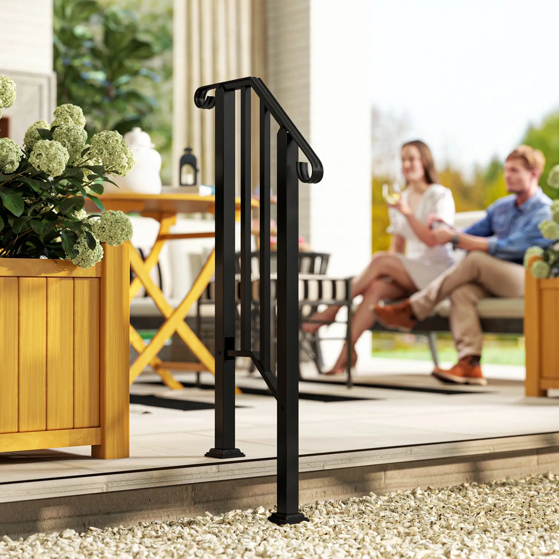 Outdoor Step Handrails, Metal Stair Railing, With Installation Kit, Black Garden Decor at Gallery Canada