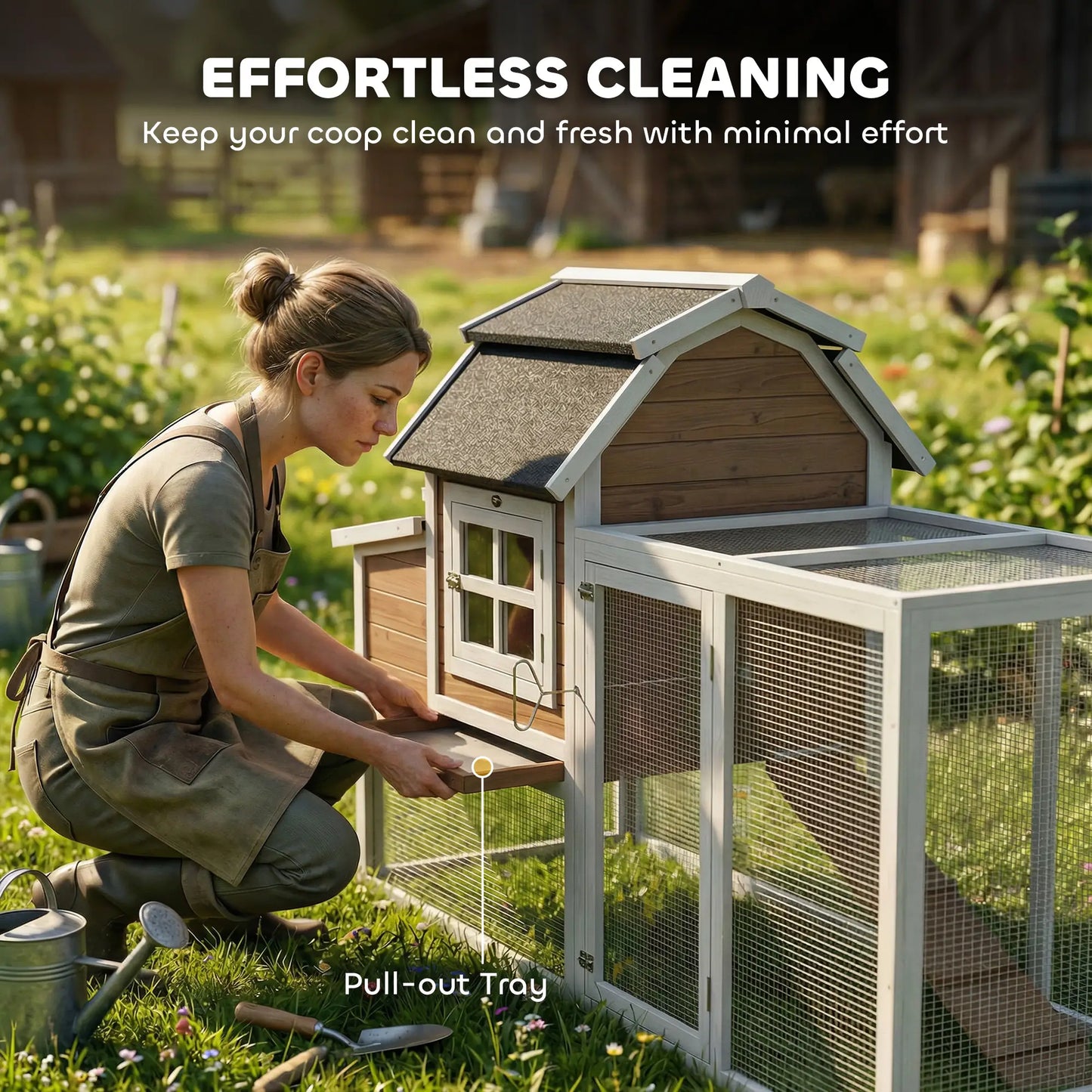 71" Chicken Coop For 3 Chickens, Wooden Hen House With Run, Removable Tray Chicken Coops at Gallery Canada