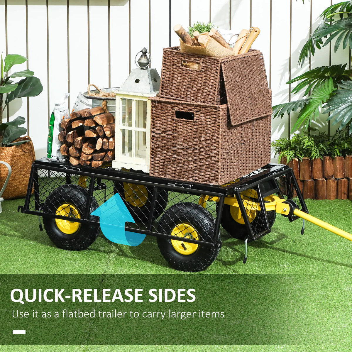 Steel Garden Cart, Utility Wagon, Removable Sides, 10" Wheels, 440lbs Capacity Folding Garden Carts at Gallery Canada