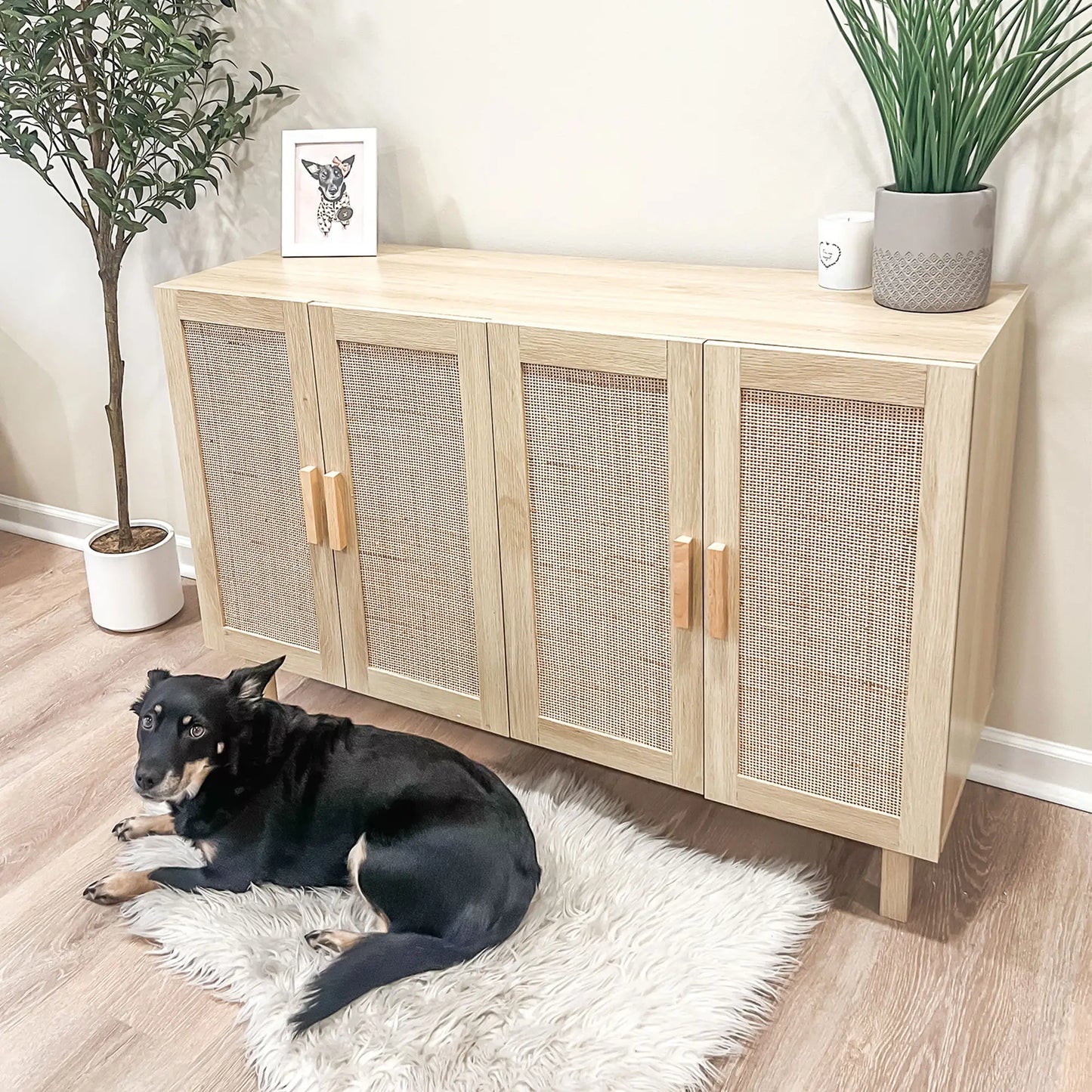 Boho Sideboard Cabinet, 4 Rattan Doors, Adjustable Shelves, Natural Storage Cabinets at Gallery Canada