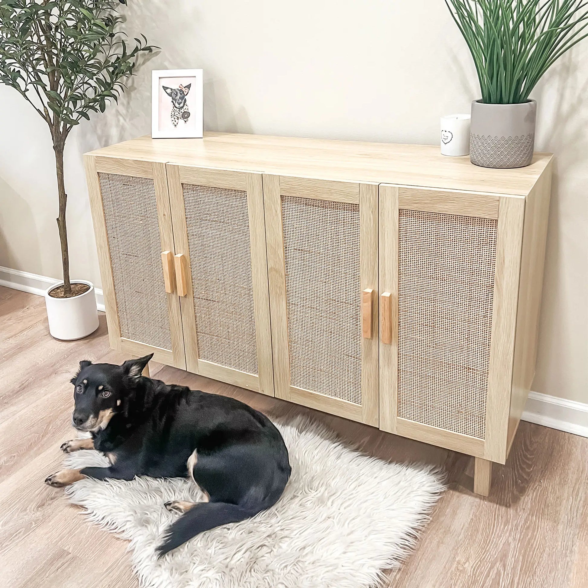 Boho Sideboard Cabinet, 4 Rattan Doors, Adjustable Shelves, Natural Storage Cabinets at Gallery Canada