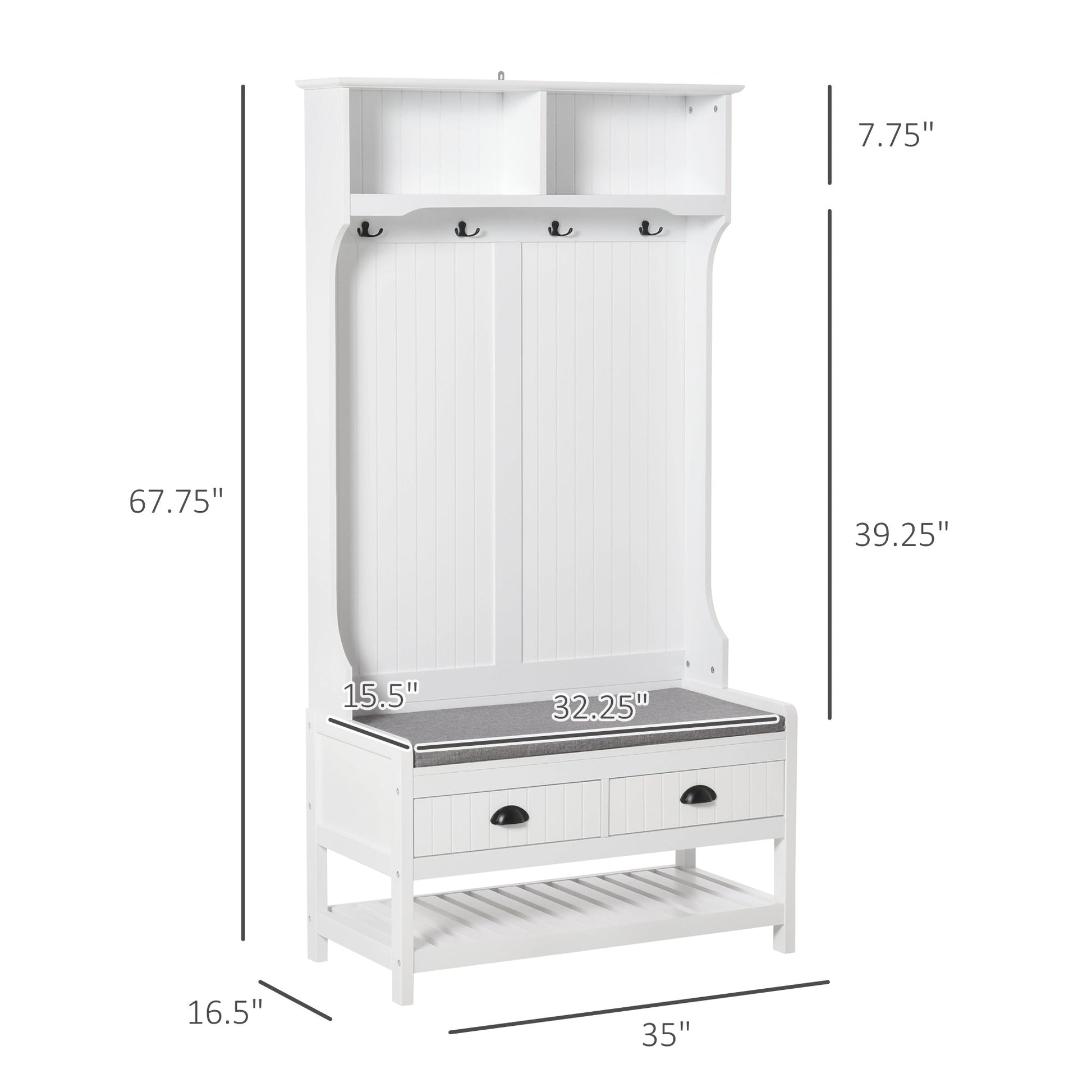 Clothing Storage, Coat Stand, Shoe Storage Bench Organizer with Coat Hanger, Drawers Padded Seat Cushion for Entryway Hallway Foyer Bedroom Living Room White at Gallery Canada