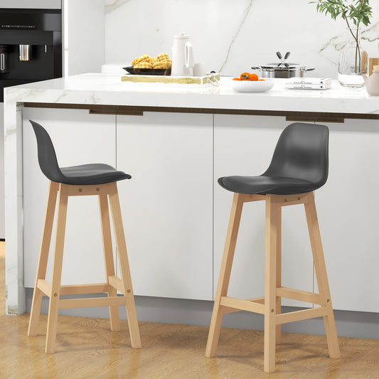 Bar Height Stools Set of 2, PU Leather Upholstered Stools for Kitchen Island, Modern Bar Chairs with Backs, Black - Gallery Canada