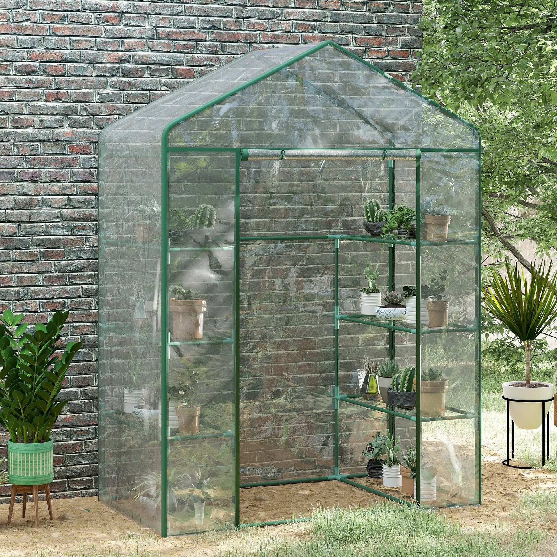 56” x 29” x 77” Walk-In Greenhouse, 4 Tier Shelves, Roll Up Door, Transparent Walk In Greenhouses at Gallery Canada