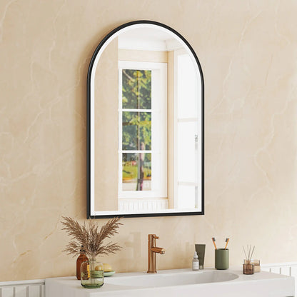 24" x 36" LED Bathroom Mirror, Arched Tempered Glass, Anti-Fog, Dimmable, Black Bath Accessories at Gallery Canada