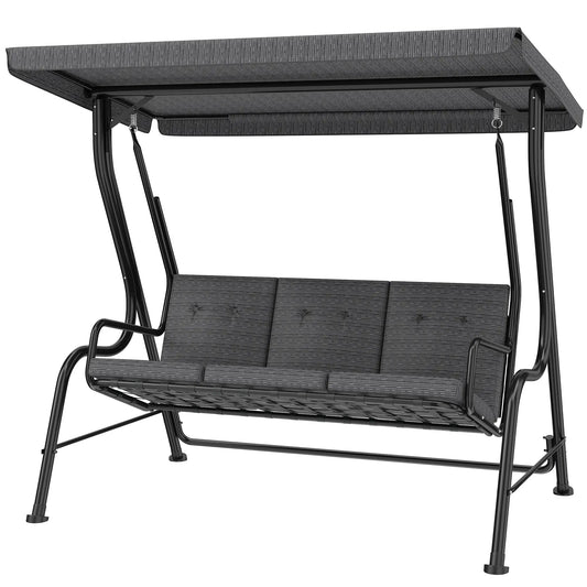3-Person Porch Swing Chair, Adjustable Canopy, Removable Cushion, Black Patio Swings with Stand Black at Gallery Canada