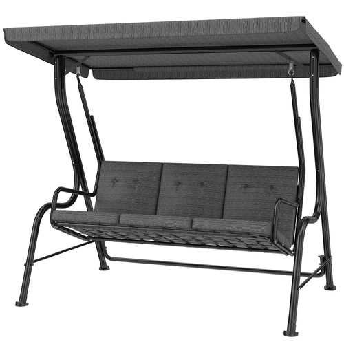 3-Person Porch Swing Chair, Adjustable Canopy, Removable Cushion, Black