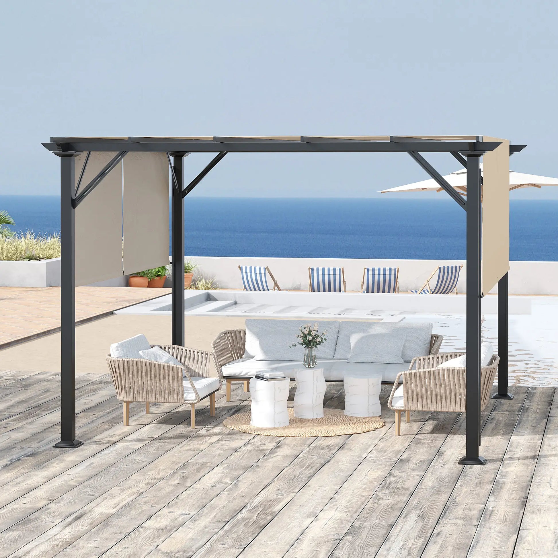 12' x 10' Outdoor Gazebo, Retractable Canopy, Steel Frame, Beige Pergolas at Gallery Canada