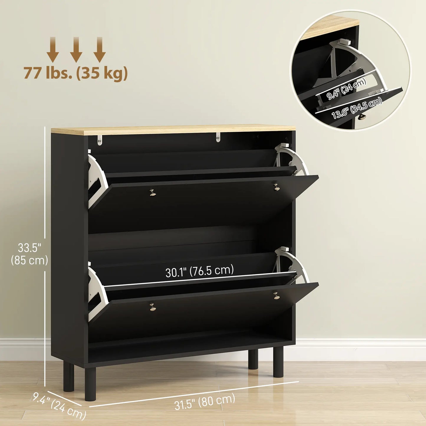 2 Drawers Shoe Storage Cabinet, Adjustable Shelves, 16 Pairs, Black Shoe Storage Cabinets & Racks at Gallery Canada