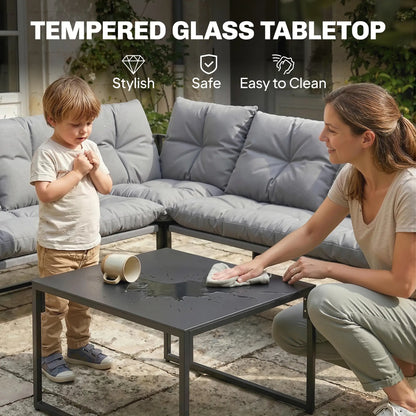 4 Piece Patio Furniture Set With Thick Cushions, Coffee Table, Grey Patio Furniture Sets at Gallery Canada