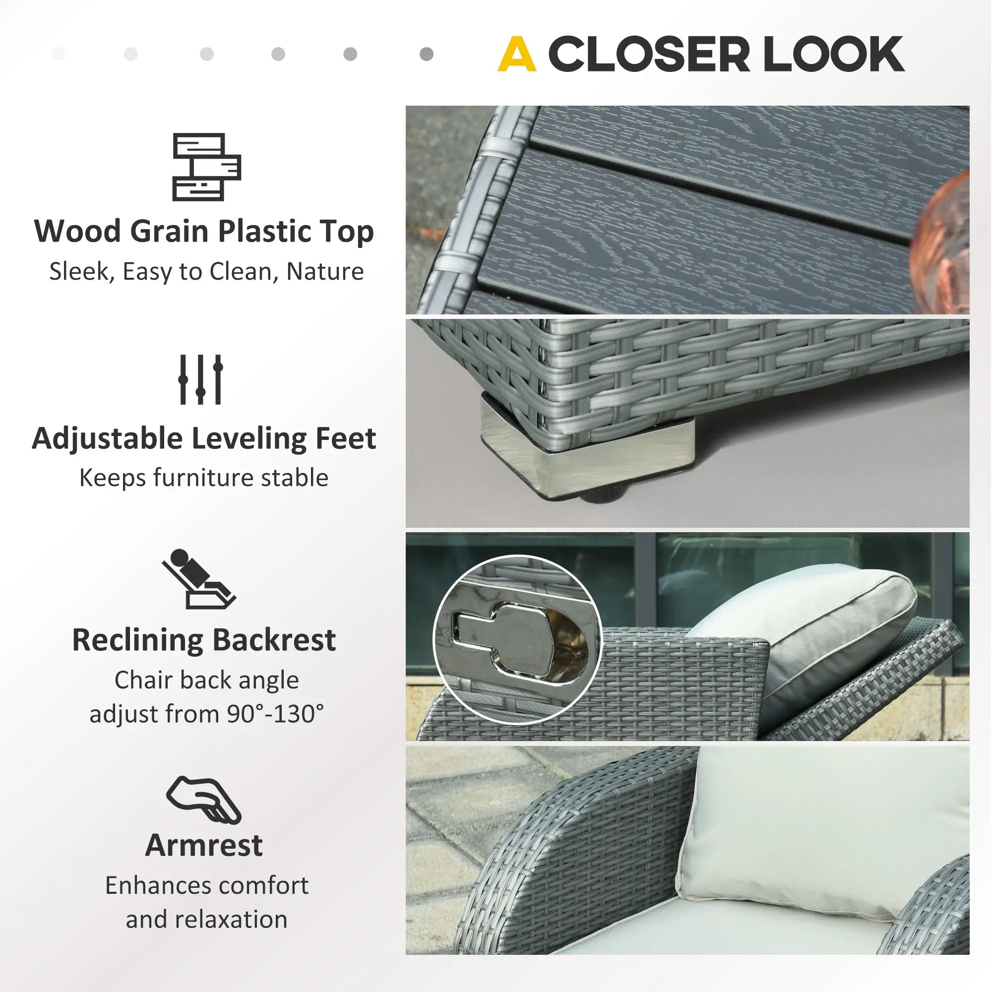 6 PCS Outdoor Rattan Sofa Set, Patio Furniture w/ Tea Table, Cushion, Grey Patio Furniture Sets at Gallery Canada