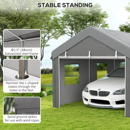 10' x 20' Heavy Duty Carport, Portable Garage, 6 Mesh Windows, 2 Doors, Grey Car Shelters at Gallery Canada