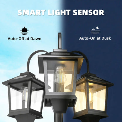 74" 3-Head Solar Lamp Post Light, Waterproof LED, Automatic Dusk-to-Dawn Sensor Solar Post Lamps at Gallery Canada