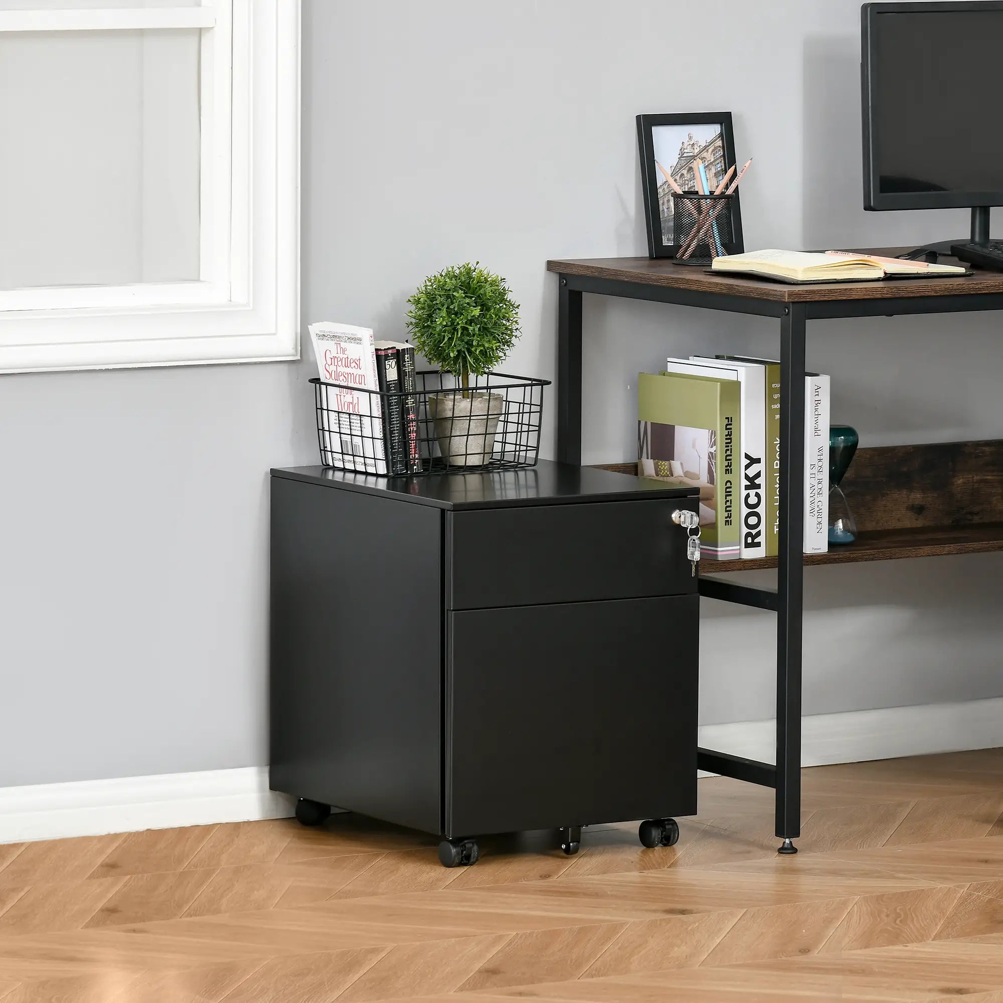 Lockable File Cabinet, Steel Filing Cabinet on Wheels for Legal, A4, Letter Size, with Pencil Tray for Home Office Office Cabinets & Cupboards at Gallery Canada