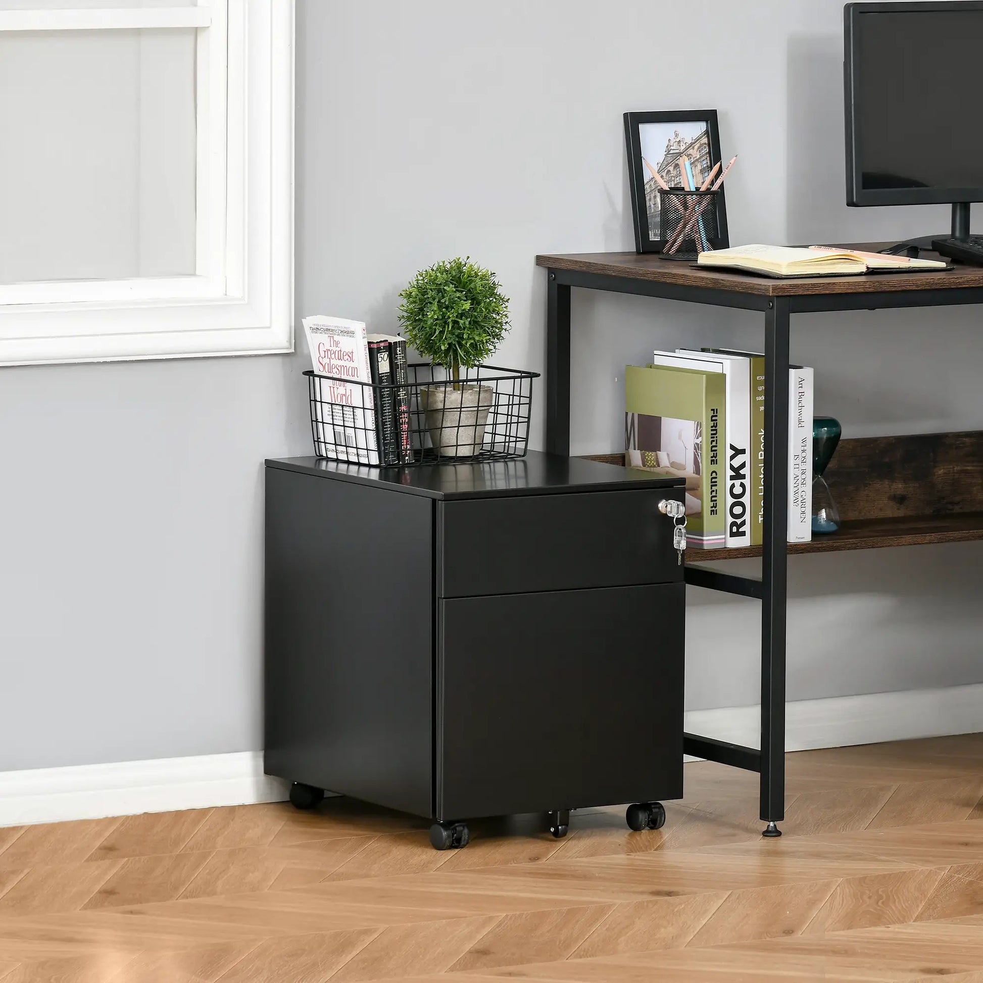 Lockable File Cabinet, Steel Filing Cabinet on Wheels for Legal, A4, Letter Size, with Pencil Tray for Home Office Office Cabinets & Cupboards at Gallery Canada