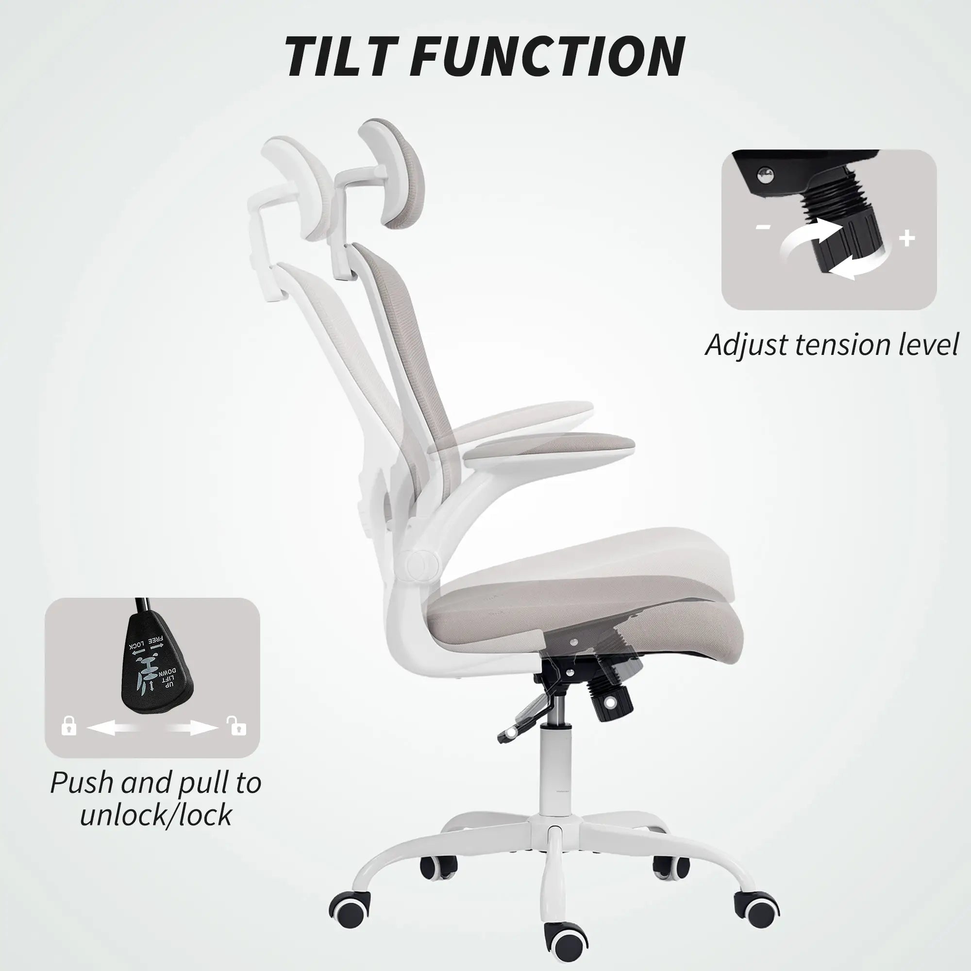 Mesh Office Chair, Adjustable Headrest, Lumbar Support, Flip-Up Armrests, Grey Task Chairs at Gallery Canada